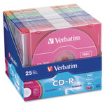 Verbatim CD-R Discs, 700MB/80min, 52x, Slim Jewel Cases, Assorted Colors, 25/Pack View Product Image