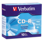 Verbatim CD-R Discs, 700MB/80min, 52x, w/Slim Jewel Cases, Silver, 10/Pack View Product Image