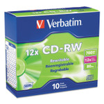 Verbatim CD-RW, 700MB, 4X-12X High Speed, Branded Surface, 10/PK Slim Case View Product Image