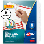 Avery Print and Apply Index Maker Clear Label Dividers, 8 White Tabs, Letter, 5 Sets AVE11441 View Product Image