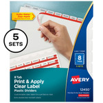 Avery Print and Apply Index Maker Clear Label Plastic Dividers with Printable Label Strip, 8-Tab, 11 x 8.5, Translucent, 5 Sets AVE12450 View Product Image