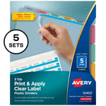 Avery Print and Apply Index Maker Clear Label Plastic Dividers with Printable Label Strip, 5-Tab, 11 x 8.5, Translucent, 5 Sets AVE12452 View Product Image