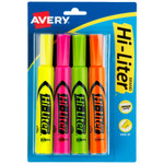 Avery HI-LITER Desk-Style Highlighters, Chisel Tip, Assorted Colors, 4/Set AVE24063 View Product Image