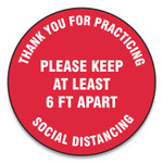 Accuform Slip-Gard Floor Signs, 12" Circle, "Thank You For Practicing Social Distancing Please Keep At Least 6 ft Apart", Red, 25/Pack View Product Image