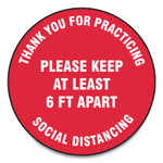 Accuform Slip-Gard Floor Signs, 17" Circle, "Thank You For Practicing Social Distancing Please Keep At Least 6 ft Apart", Red, 25/Pack View Product Image