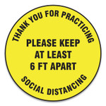 Accuform Slip-Gard Floor Signs, 12" Circle,"Thank You For Practicing Social Distancing Please Keep At Least 6 ft Apart", Yellow, 25/PK View Product Image