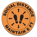 Accuform Slip-Gard Social Distance Floor Signs, 12" Circle, "Social Distance Maintain 6 ft", Footprint, Orange, 25/Pack View Product Image
