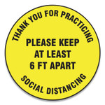 Accuform Slip-Gard Floor Signs, 17" Circle,"Thank You For Practicing Social Distancing Please Keep At Least 6 ft Apart", Yellow, 25/PK View Product Image