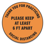 Accuform Slip-Gard Floor Signs, 17" Circle,"Thank You For Practicing Social Distancing Please Keep At Least 6 ft Apart", Orange, 25/PK View Product Image