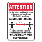 Accuform Social Distance Signs, Wall, 10 x 14, Customers and Employees Distancing, Humans/Arrows, Red/White, 10/Pack View Product Image