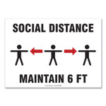 Accuform Social Distance Signs, Wall, 14 x 10, "Social Distance Maintain 6 ft", 3 Humans/Arrows, White, 10/Pack View Product Image