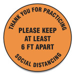 Accuform Slip-Gard Floor Signs, 12" Circle,"Thank You For Practicing Social Distancing Please Keep At Least 6 ft Apart", Orange, 25/PK View Product Image