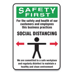 Accuform Social Distance Signs, Wall, 7 x 10, Customers and Employees Distancing Clean Environment, Humans/Arrows, Green/White, 10/PK View Product Image