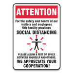 Accuform Social Distance Signs, Wall, 10 x 14, Visitors and Employees Distancing, Humans/Arrows, Red/White, 10/Pack View Product Image