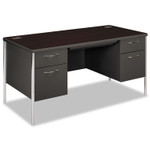HON Mentor Series Double Pedestal Desk, 60w x 30d x 29-1/2h, Mahogany/Charcoal View Product Image