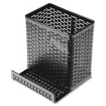 Artistic Urban Collection Punched Metal Pencil Cup/Cell Phone Stand, 3 1/2 x 3 1/2, Black View Product Image