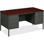 HON Metro Classic Double Pedestal Desk, 60w x 30d x 29.5h, Mahogany/Charcoal View Product Image