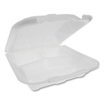 Pactiv Foam Hinged Lid Containers, Dual Tab Lock Economy, 9.13 x 9 x 3.25, 3-Compartment, White, 150/Carton View Product Image