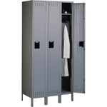 Tennsco Single Tier Locker with Legs, Three Units, 36w x 18d x 78h, Medium Gray View Product Image