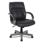 kathy ireland OFFICE by Alera Dorian Series Wood-Trim Leather Office Chair, Black Seat/Back, Gray Base View Product Image