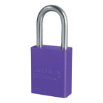 American Lock Solid Aluminum Padlocks, 1/4 in Diam., 1 1/2 in L X 3/4 in W, Purple View Product Image