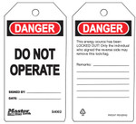 Master Lock Guardian Extreme Safety Tags, 5 3/4 x 3 in, Danger - Do Not Operate, White View Product Image