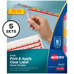 Avery Print and Apply Index Maker Clear Label Plastic Dividers with Printable Label Strip, 8-Tab, 11 x 8.5, Translucent, 5 Sets AVE12433 View Product Image