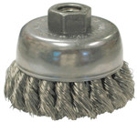Anderson Brush Knot Wire Cup Brushes, 2 3/4 in D, 5/8-11 Arbor, 0.02 Stainless Steel Wire View Product Image