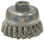 Anderson Brush Knot Wire Cup Brushes, 2 3/4 in D, 5/8-11 Arbor, 0.014 Stainless Steel Wire View Product Image