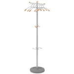 Alba Wavy Coat Tree, Six Hangers/Two Knobs/Four Hooks, 18.88w x 14d x 68.5h, Silver Steel/Wood View Product Image