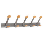 Alba Wooden Coat Hook, Five Wood Peg Wall Rack, Brown/Silver View Product Image