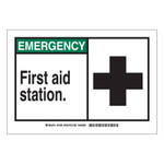 Brady EMERGENCY First Aid Station Signs,  10w x 7h, Black/Green View Product Image