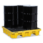 Justrite EcoPolyBlend Spill Control Pallets, Yellow, 73 gal, 49 in x 49 in, W/Drain View Product Image