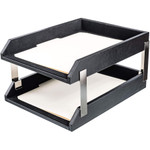 Dacasso Classic Black Leather Double Letter Trays with Silver Posts View Product Image