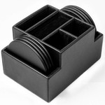 Dacasso Black Leather 8 Round Coaster Set with Holder View Product Image