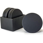 Dacasso Black Leather 10 Round Coaster Set with Holder View Product Image