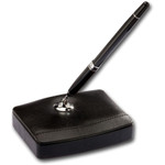 Dacasso Classic Black Leather Single Pen Stand with Silver Accents View Product Image