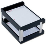 Dacasso Classic Black Leather Double Side-Load Letter Trays with Silver Posts View Product Image