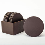 Dacasso Chocolate Brown Leatherette 10 Round Coaster Set with Holder View Product Image