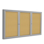 Ghent 3 Door Enclosed Natural Cork Bulletin Board with Satin Frame View Product Image