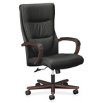 HON VL844 Leather High-Back Chair, Supports up to 250 lbs., Black Seat/Mahogany Back, Mahogany Base View Product Image