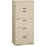 HON 600 Series Five-Drawer Lateral File, 30w x 18d x 64.25h, Putty View Product Image