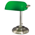 Alera Traditional Banker's Lamp, Green Glass Shade, 10.5"w x 11"d x 13"h, Antique Brass View Product Image