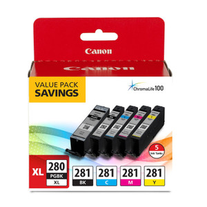 Canon 2021C007 (CLI-281; PGI-280 XL) Ink, Black XL/Black/Cyan/Magenta/Yellow, 5/Pack View Product Image