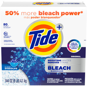 Tide Laundry Detergent with Bleach, Tide Original Scent, Powder, 144 oz Box, 2/Carton View Product Image