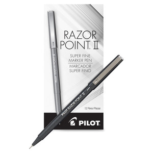 Pilot Razor Point II Stick Porous Point Marker Pen, 0.2mm, Black Ink/Barrel, Dozen View Product Image