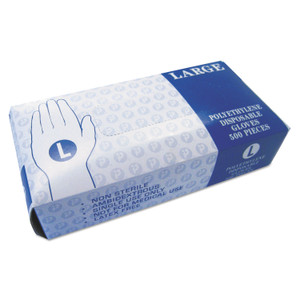 Inteplast Group Embossed Polyethylene Disposable Gloves, Large, Powder-Free, Clear, 500/Box, 4 Boxes/Carton View Product Image