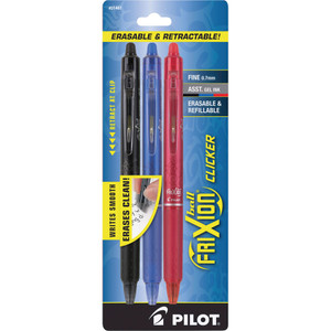 Pilot FriXion Clicker Erasable Retractable Gel Pen, 0.7 mm, Assorted Ink/Barrel, 3/Pack PIL31467 View Product Image