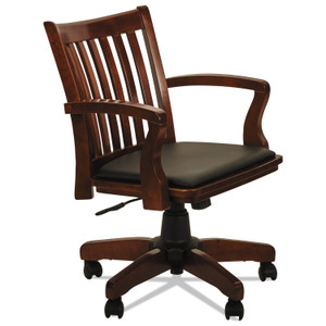 Alera Postal Series Slat-Back Wood/Leather Chair, Supports up to 275 lbs., Cherry Seat/Black Back, Cherry Base View Product Image