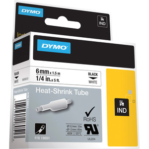 DYMO Rhino Heat Shrink Tubes Industrial Label Tape, 0.25" x 5 ft, White/Black Print View Product Image